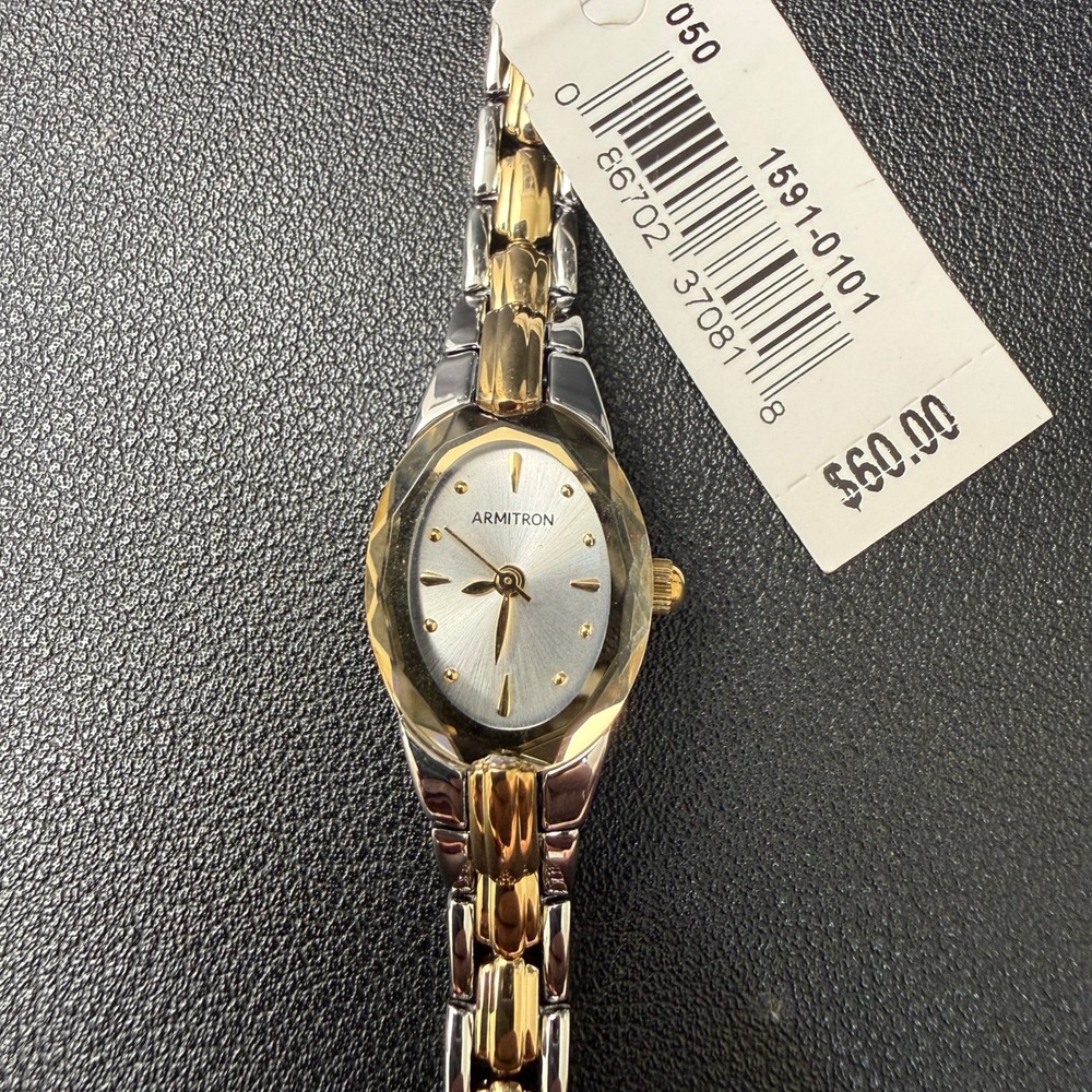 MSRP $60 Armitron 75/3313TTG Womens Two Tone Oval Faceted Crystal Watch New Ba